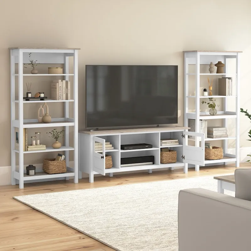 Bush Furniture Mayfield Farmhouse 60W TV Stand with Bookcases.