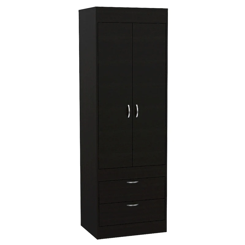 Newport Furnishings Armoire with Double Doors, 2 Drawers & Hanging Rod - Space Saving Storage
