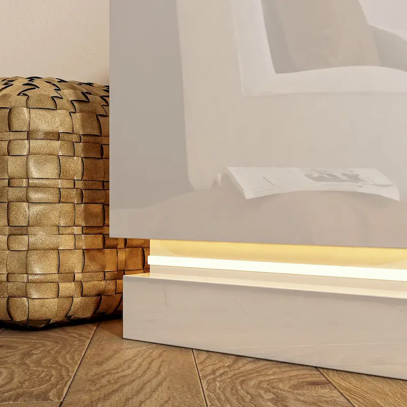 White LED TV Stand 70 TV High Gloss TV Entertainment Center Glass Top