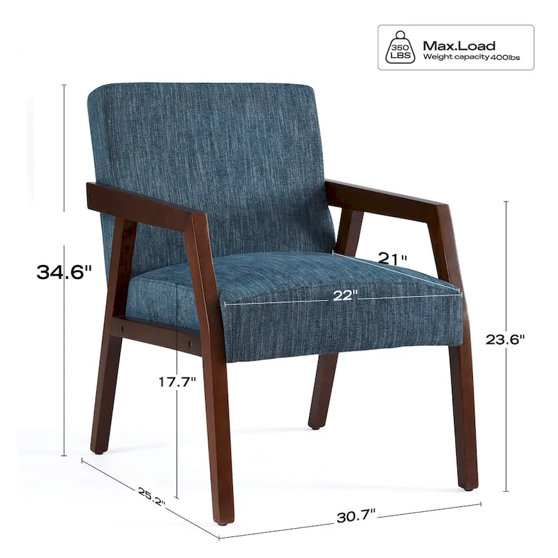 Mid-Century Modern Upholstered Accent Armchair with Solid Wood Legs, Living Room Bedroom Chair