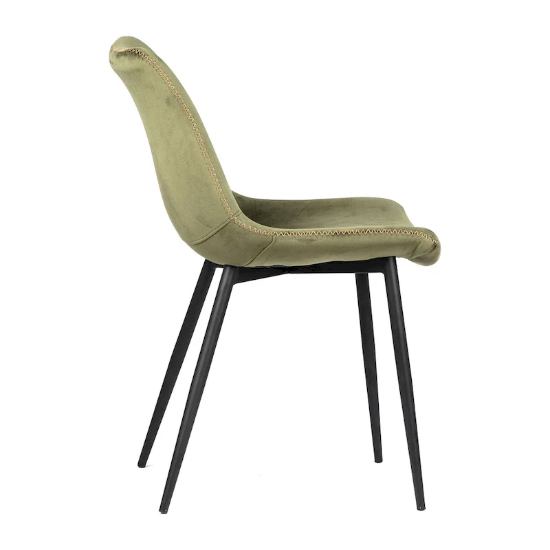 Hazel Velvet Upholstered Dining Side Chair Black Peg Legs, Olive Green