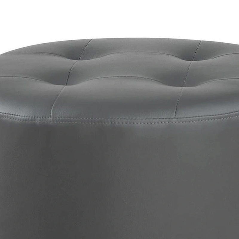 Round Leatherette Swivel Ottoman with Tufted Seat, Gray and Black