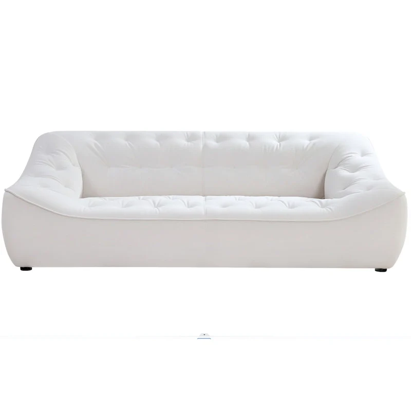 White Durable Fabric Sofa with Solid Wood Frame