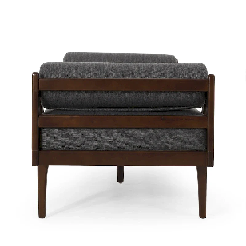 Charcoal Modern 65 Button Tufted Chaise Lounge Chair with Bent Wood Desing and Rolled Accent Pillows