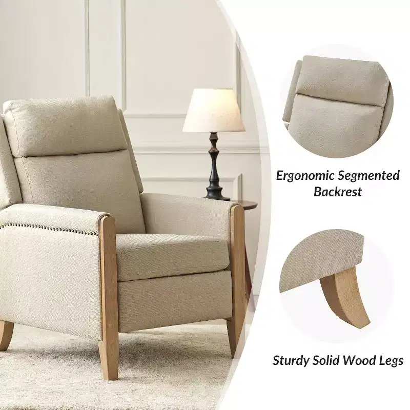 Upholstered Push Back Recliner, Set of 2 — Beige / Blue / Grey / Stripe