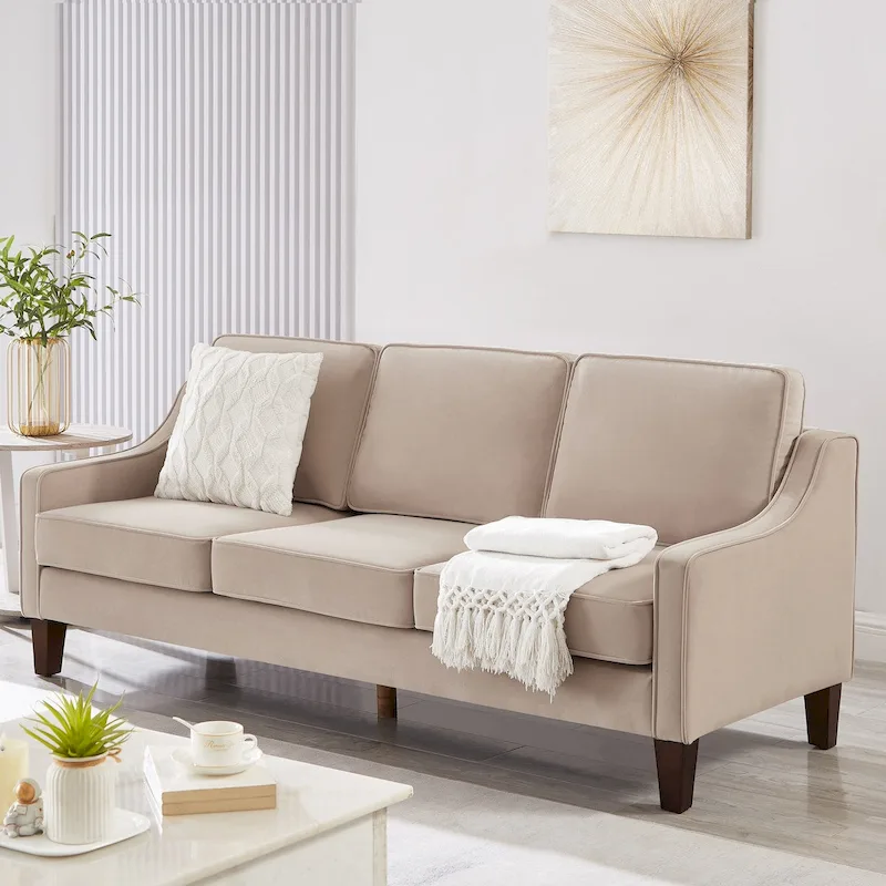 Modern Upholstered Sofa with Removable Cushions and Scooped Arms