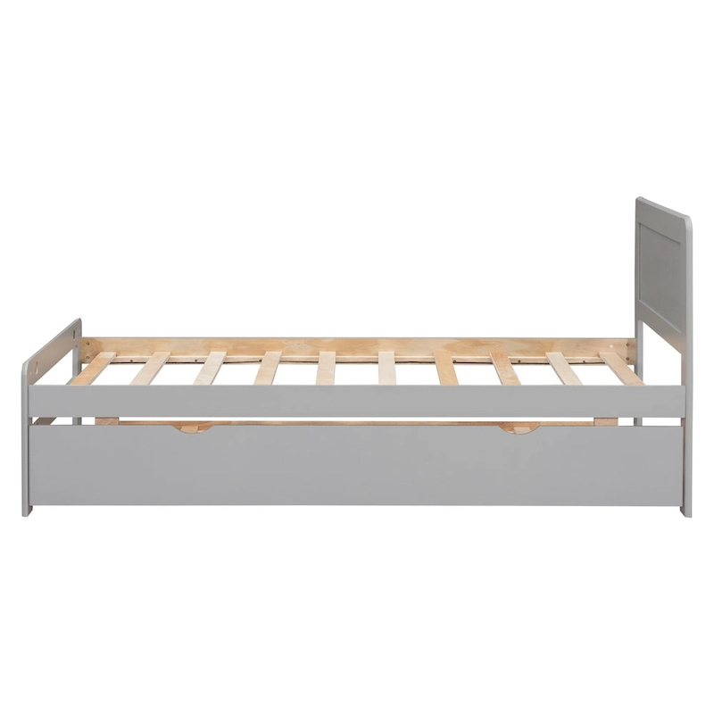 Grey Wood Twin Bed with Trundle