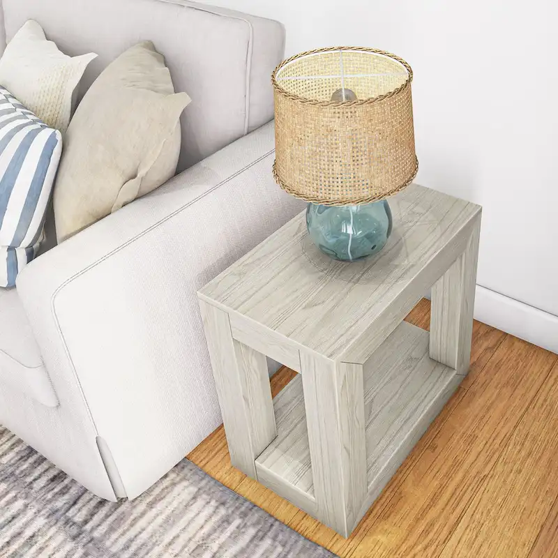 Plank and Beam Modern Rectangular Side Table with Shelf