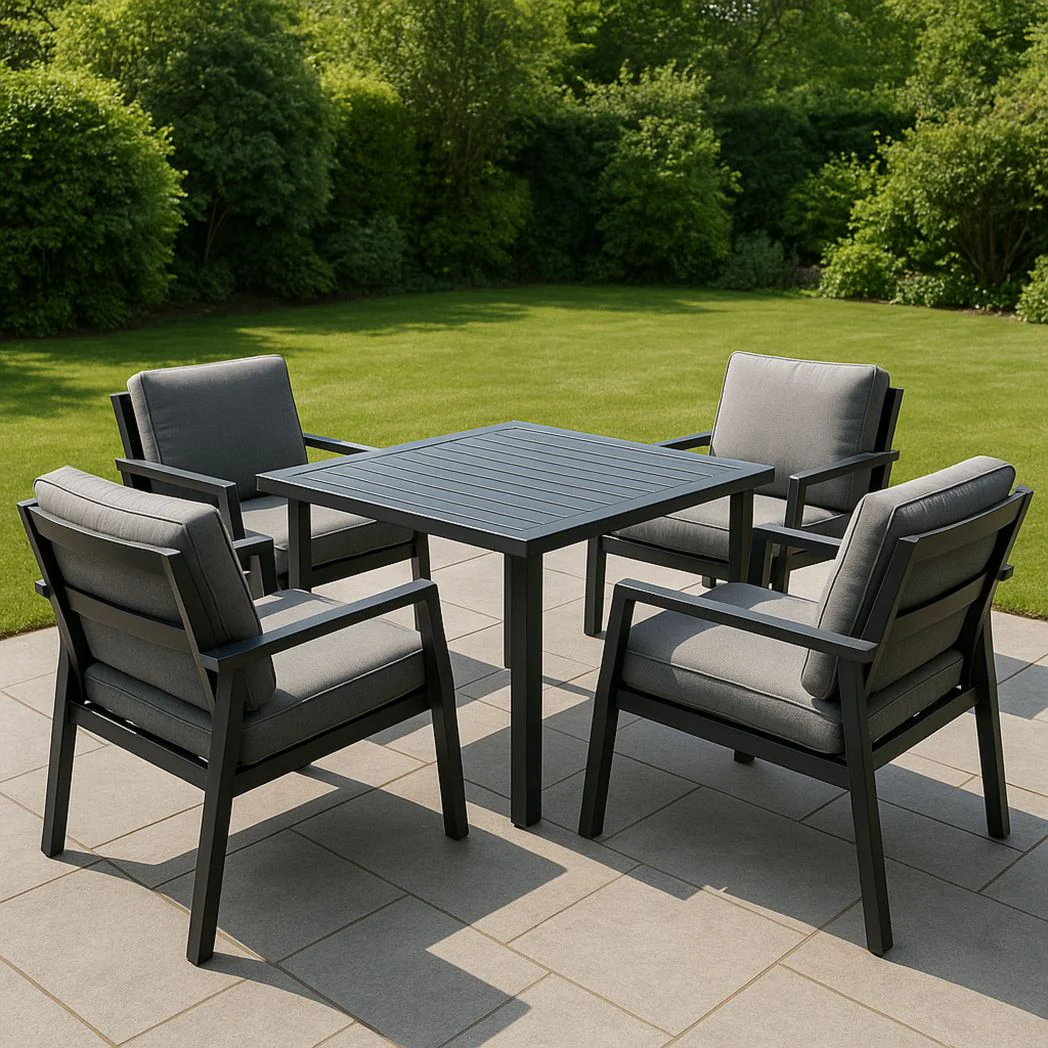 Ensemble de mobilier de jardin 5 pièces en aluminium gris avec coussins en tissu polyester