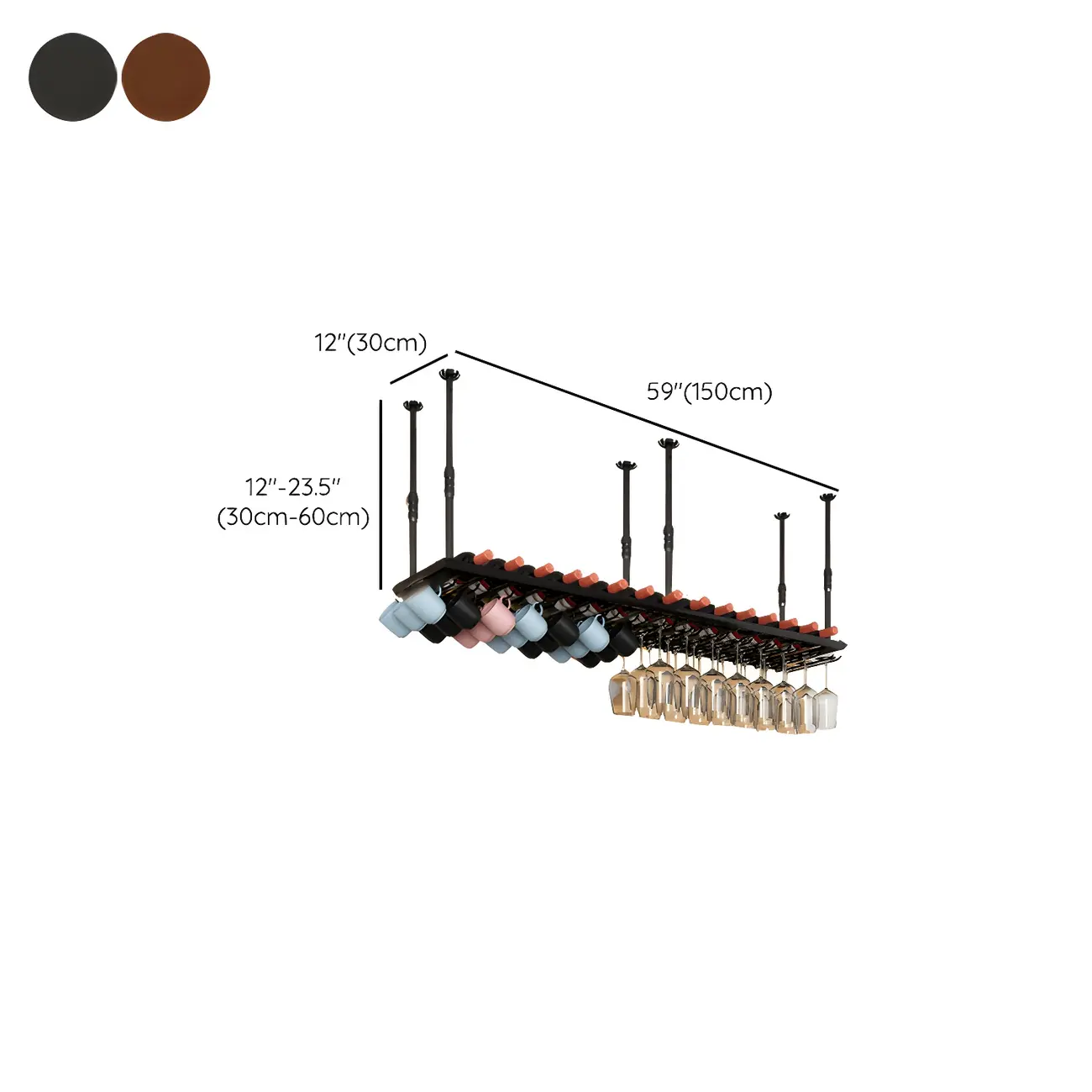 Industrial Metal Hanging Wine Rack with Glass Holder