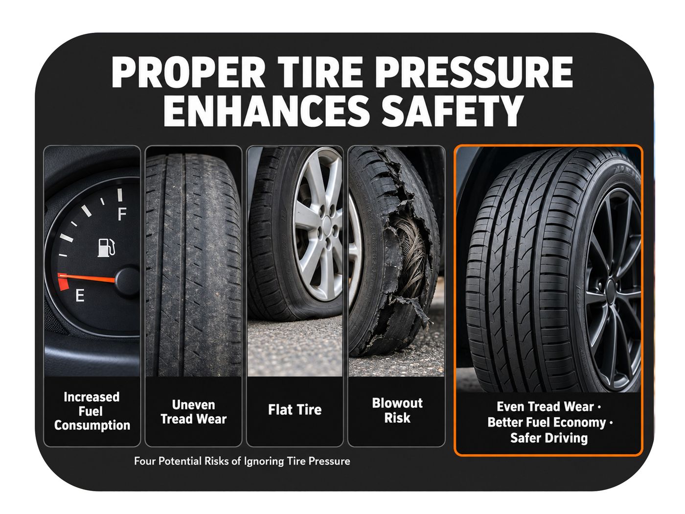 Proper tire pressure improves safety tire wear and fuel economy