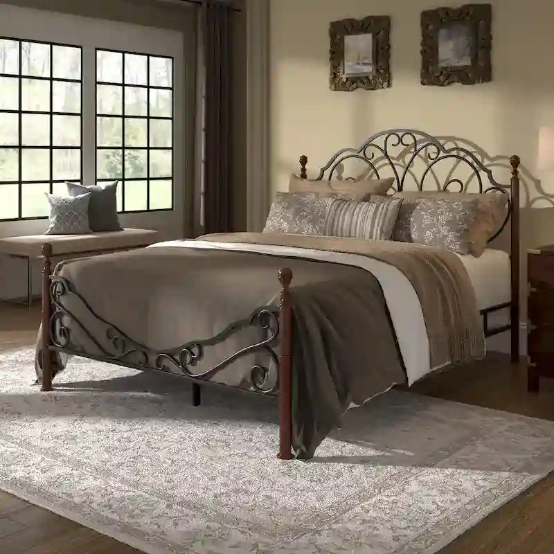 Graceful Scroll Bronze Metal Bed