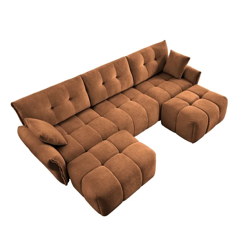 110.2  Chenille 3 Seater Upholstered Sofa, 2 Ottoman