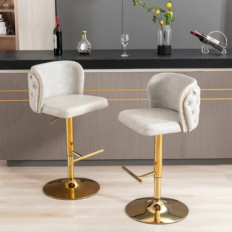 Modern Upholstered Bar Stools with the whole Back Tufted Swivel Barstools Adjusatble Seat Height