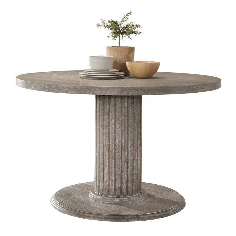 Spring Mount Wood Pedestal Dining Table in Reclaimed Grey