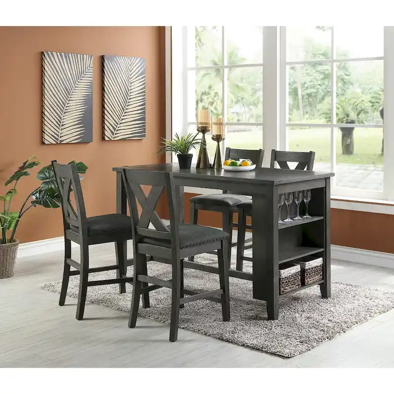 Counter Hight Chairs with X-Cross Back, Dark Grey