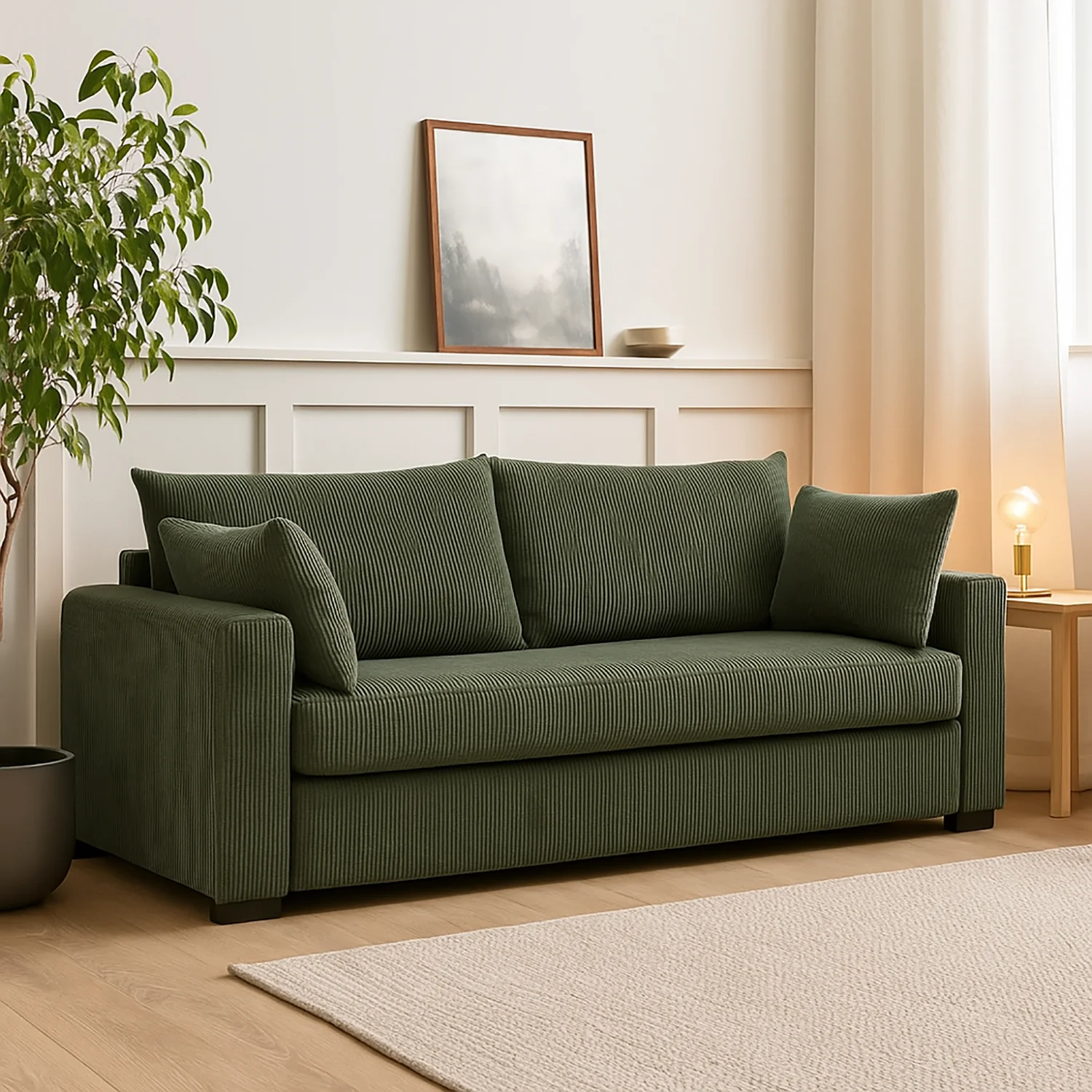 Walker Edison | Coastal Green Corduroy Loveseat Cloud Sofa