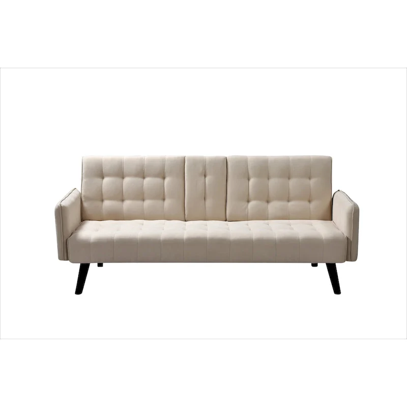 Tufted Linen Futon Sleeper Sofa – Grey / Blue / Green / Beige / Pink / Dark Grey, 2-Seat