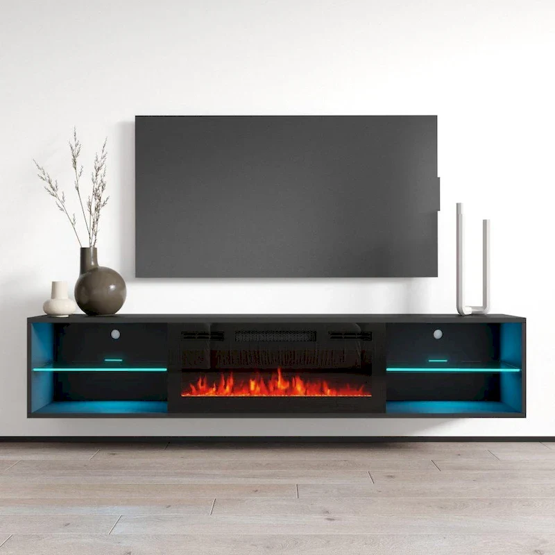 Lima EF Wall Mounted Electric Fireplace 72  TV Stand