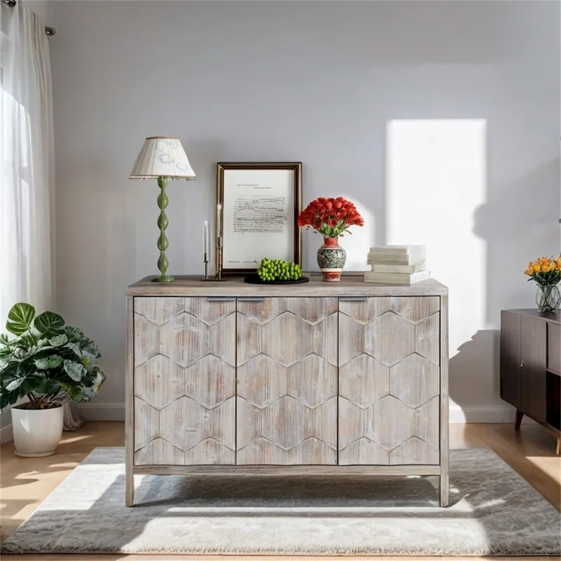 Accent Cabinet Farmhouse Style 3 Door Wooden Cabinet Sideboard Buffet