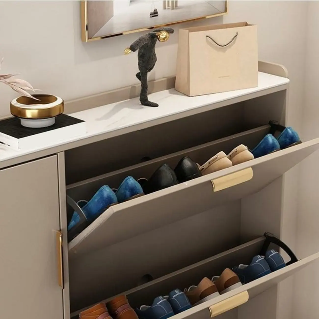 Wooden Drop Front Shoe Cabinet with Metal Legs