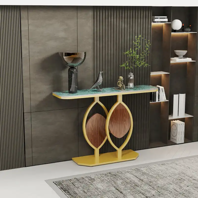 48 Modern Console Marble Table with Gold Base Entryway Living Room - 48x12x31