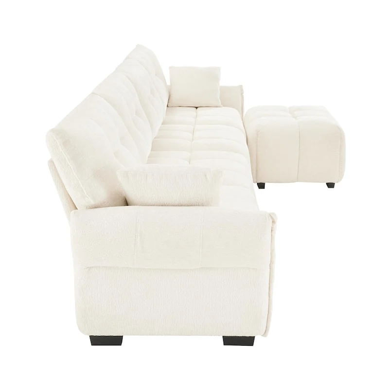 110.2 Chenille 3-Seater Sofa Set with Ottoman and Pillows, Solid Wood Frame and High-Resilience Cushions