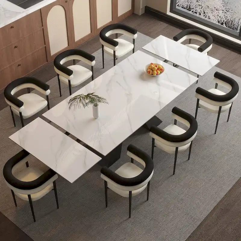 9 - Pieces Modern Minimalist 8 - Person Sintered Stone Extendable Dining Set