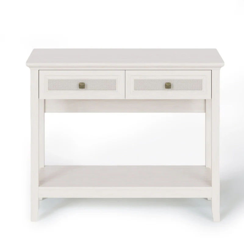 Boho Natural Rattan Console Table With Widened Tabletop & 2 Drawers