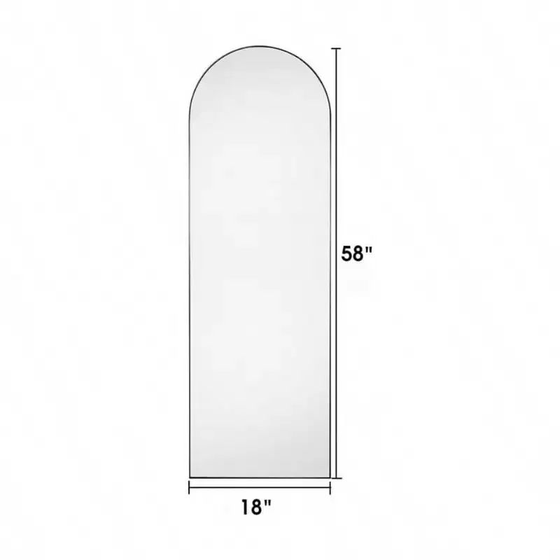 Black Arched Full Length Mirror, 58x18 with Aluminum Frame. Use as a Standing or Wall Mounted Floor Mirror