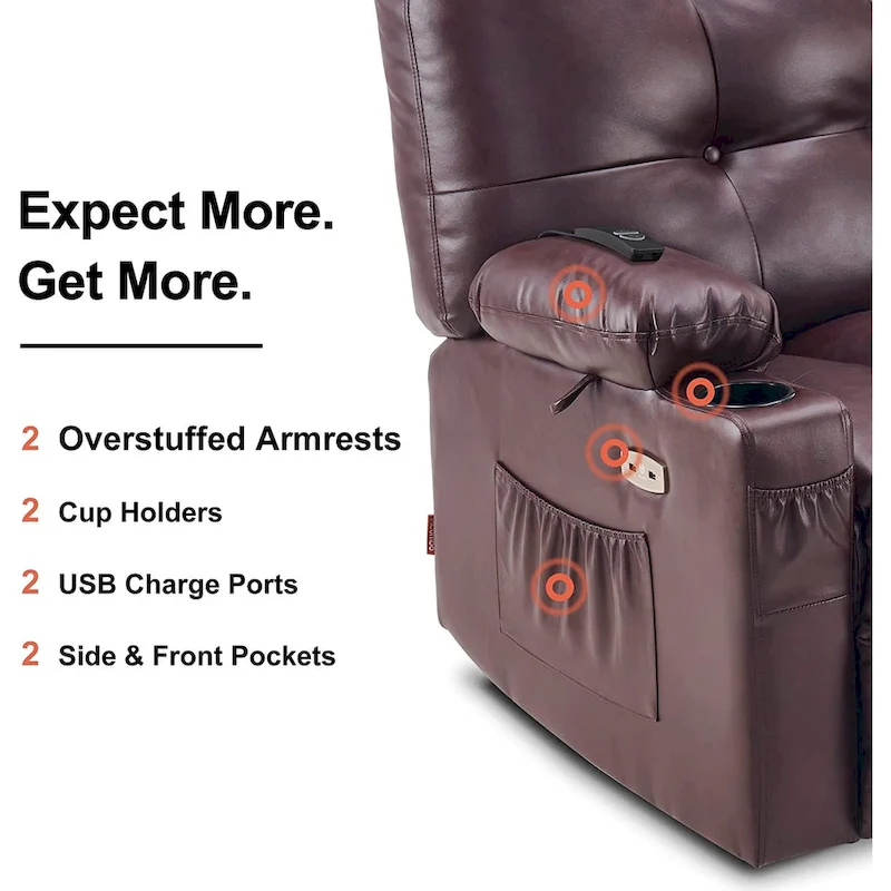 MCombo Large Power Swivel Glider Rocker Recliner Chair with Massage and Heat, Faux Leather 7748