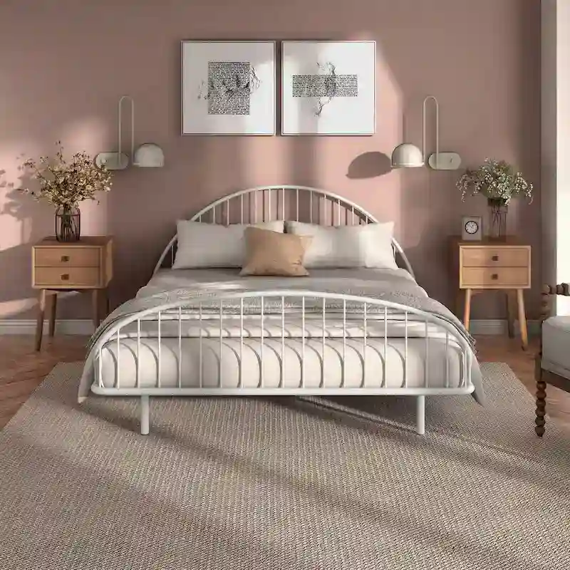 Furniture of America Duke Curved Metal Powder Coated Bed Frame, No Box Spring Needed