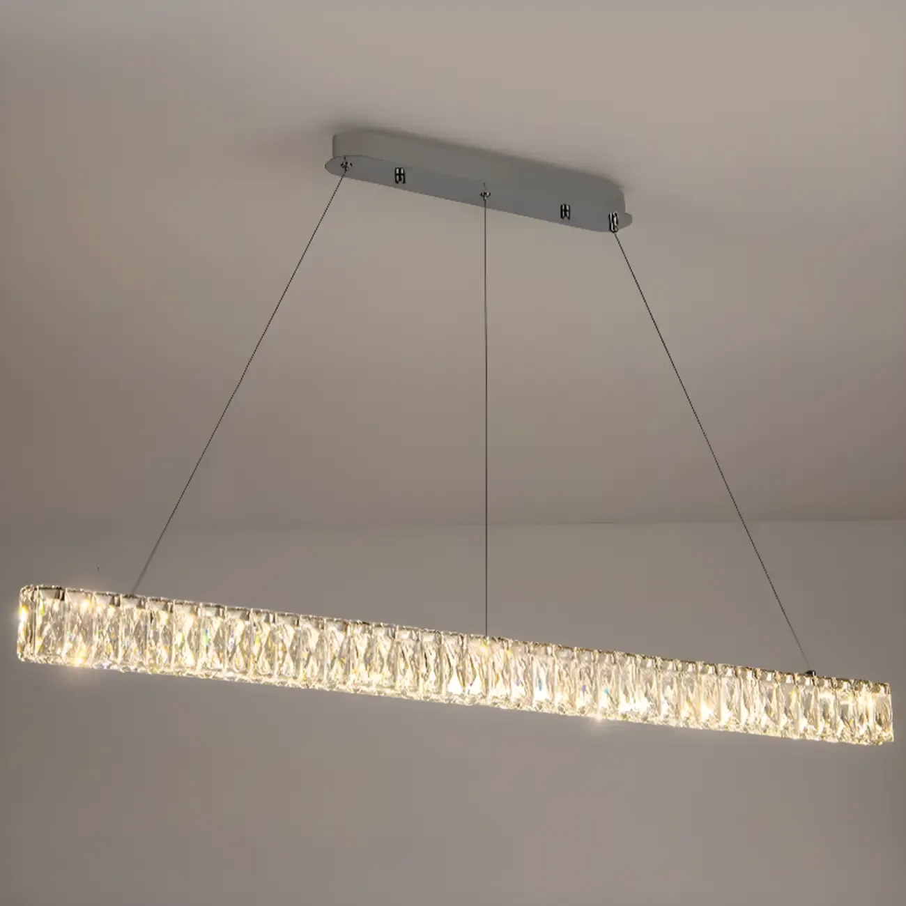 Rectangle Crystal Kitchen Island Pendant Light Dimmable LED