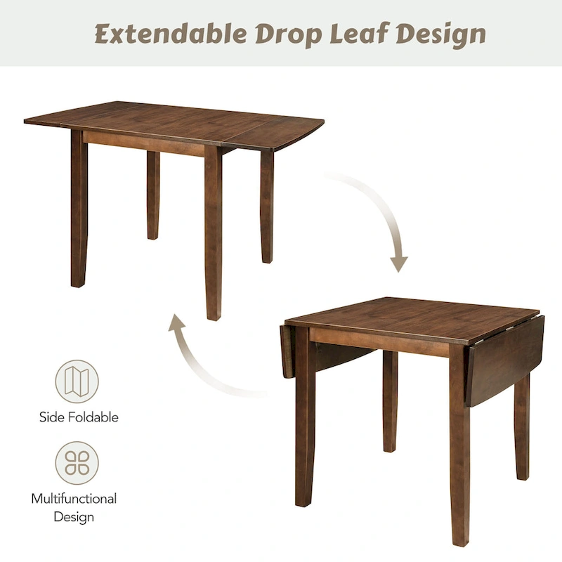 3-Piece Wooden Breakfast Nook Dining Table Set with Drop Leaf Table