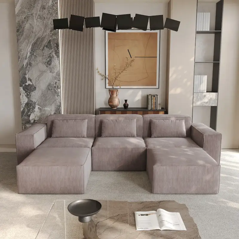 Modern Modular Sectional Sofa with 3 Pillows, Convertible Living Room Couch with Ottomans