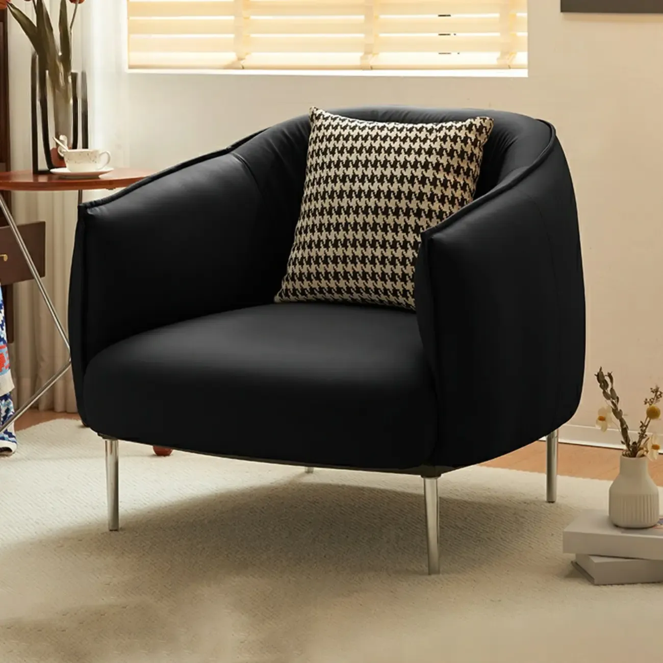 Modern Black Leather Lounge Chair Living Room