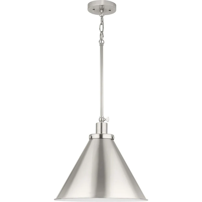 Hinton Collection One-Light Brushed Nickel Modern Farmhouse Pendant - 16 in x 16 in x 14 in