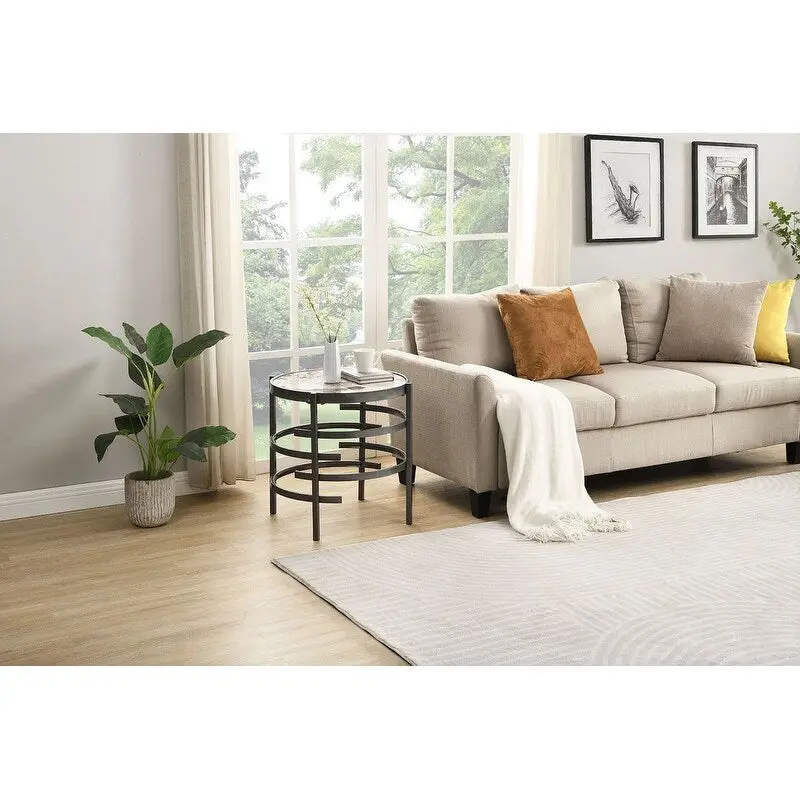 Grondin 20.67 Round End Table with Sintered Stone Table Top and Metal Frame, Modern Style Side Table with Non-Slip Foot Pads