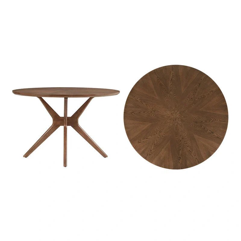 Sylvestria Mid-Century Walnut Finish Round Dining Table