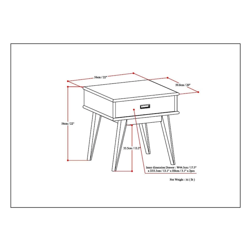 WYNDENHALL Tierney SOLID HARDWOOD 22 inch Wide Rectangle Mid Century Modern End Table - 22 W x 20 D x 22 H