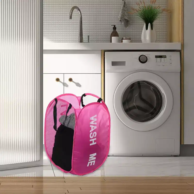 Foldable Mesh Laundry Basket, Black/Blue/Green/Pink, 75L, 1-Person Use
