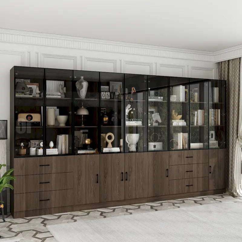Modular Wood Grain Aluminum Alloy Cabinet with LED Lighting