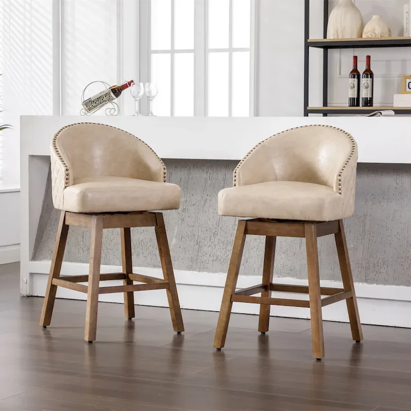 360 Degree Swivel Counter Height Bar Stools with Footrest Set of 2