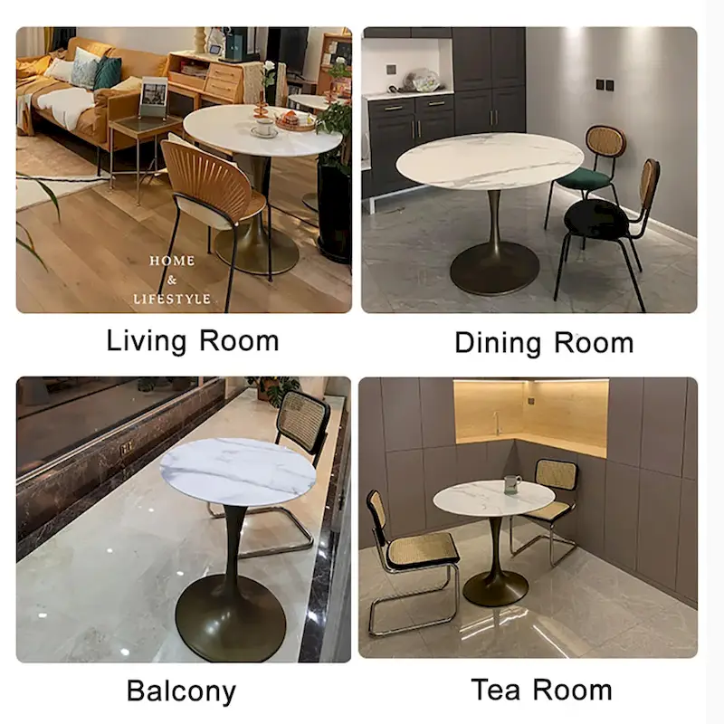 JASIWAY Modern Faux Marble Top Iron Pedestal Dining Table