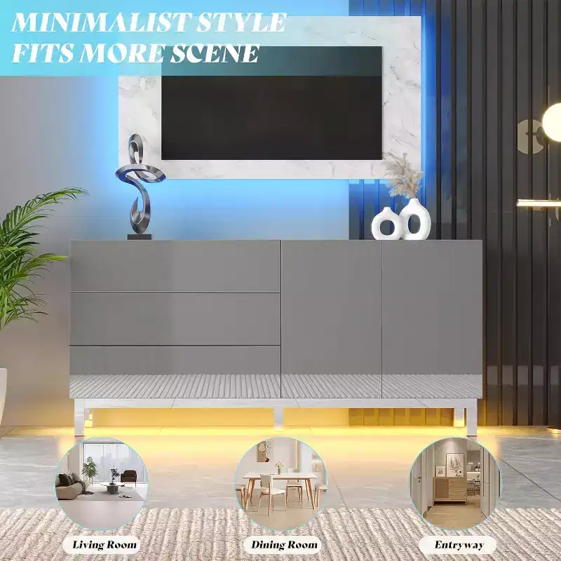 AMERLIFE High Gloss Electroplated Sideboard Buffet with LED Lights