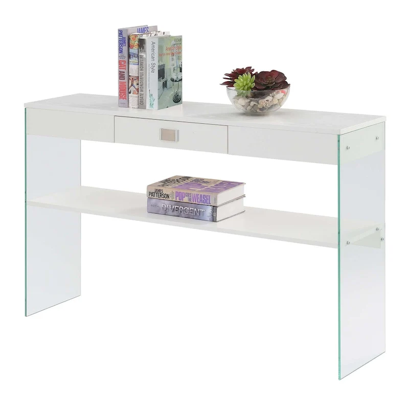 1 Drawer Glass Console Table with Shelf