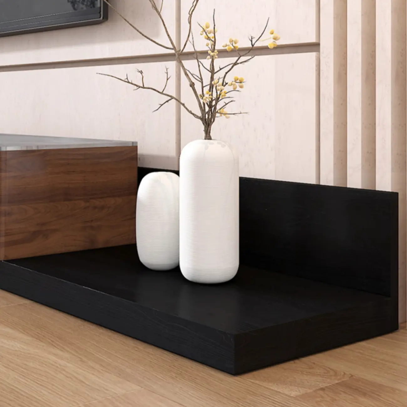 71 Walnut-Black Modern Stone TV Console with Drawers