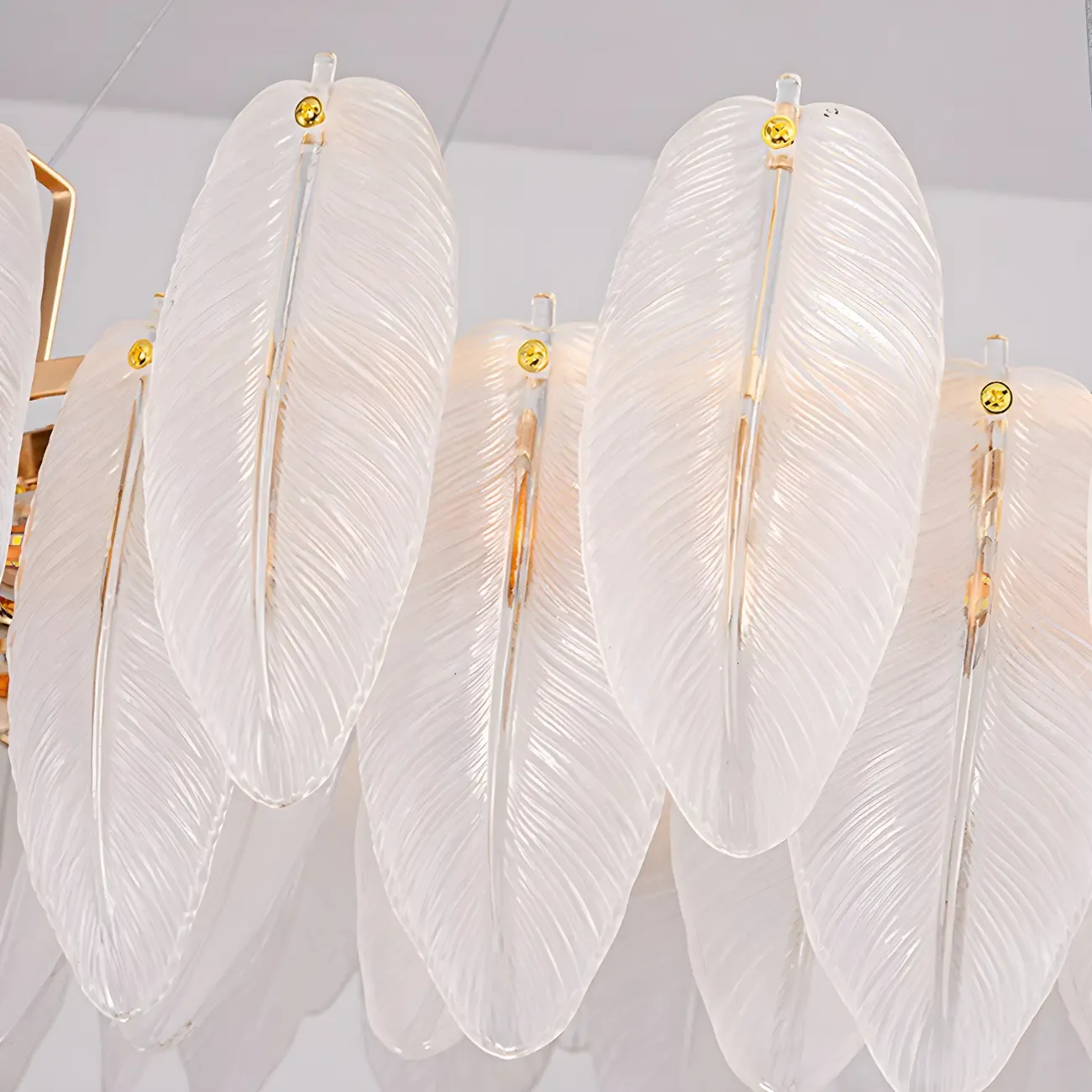 Elegant White Glass Feather Round Chandelier