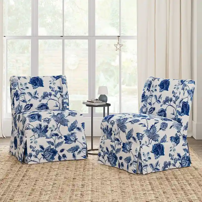Falk Transitional Upholstered Slipper Chair with Slipcover and Solid Wood Legs Set of 2 by HULALA HOME