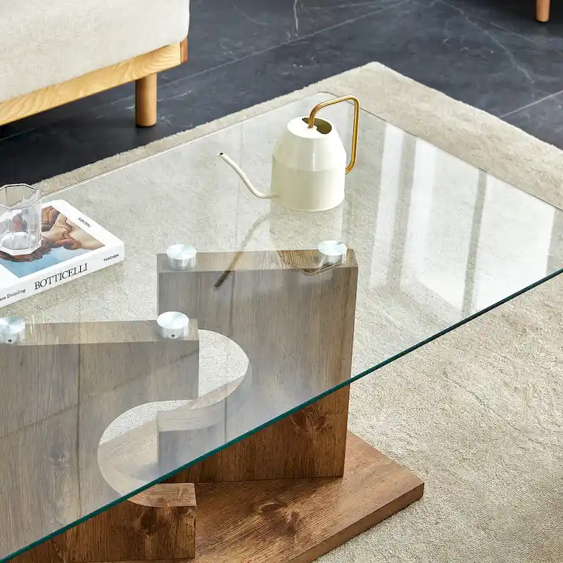 47.2 Modern Rectangular Coffee Table with Tempered Glass Tabletop and MDF Legs